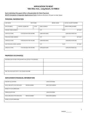 California Rental Application Form