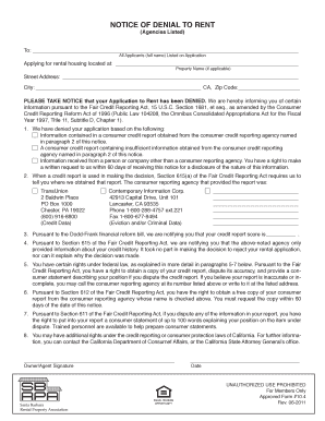 Notice of Denial to Rent
