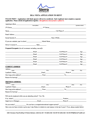 Isla Vista Application to Rent