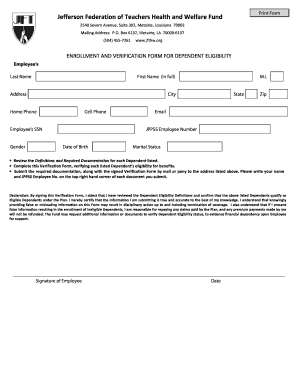 Jefferson Federation of Teachers Health and Welfare Fund Dependent Eligibility Verification Form