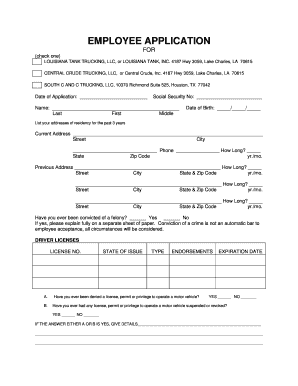 Employee Application for Trucking Companies