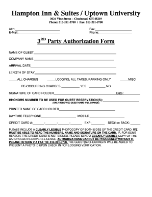 Hampton Inn Third Party Authorization Form