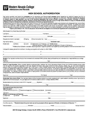 High School Authorization Form