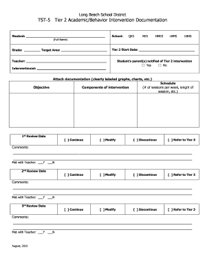 Tier 2 Academic/Behavior Intervention Documentation
