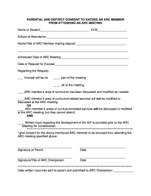 Parental and District Consent to Excuse ARC Member