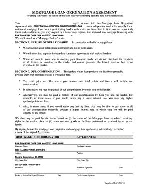 Mortgage Loan Origination Agreement