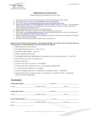 Majestic Home Loan Submission Checklist