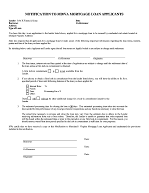 Maryland Virginia Mortgage Loan Applicant Notification