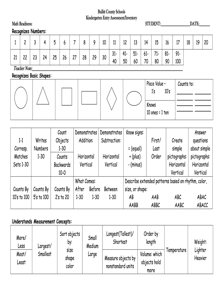 Kindergarten Screening Test Pdf Fill Out Sign Online DocHub