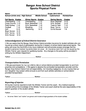 Bangor Area School District Sports Physical Form