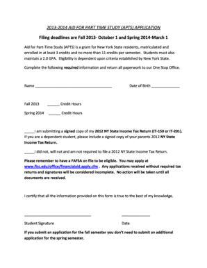 Aid for Part-Time Study Application