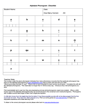 Alphabet Phonogram Checklist