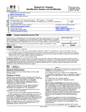 Form W-9 Request for Taxpayer Identification Number and Certification