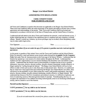 Bangor Area School District User Consent Form