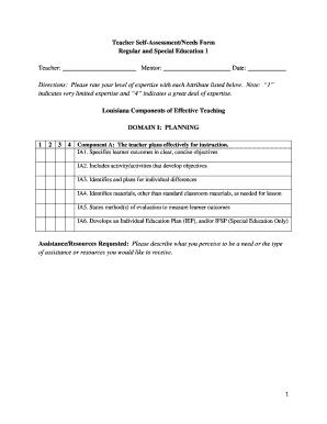 Teacher Self-Assessment Needs Form