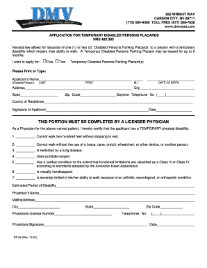 Nevada Temporary Disabled Persons Parking Placard Application