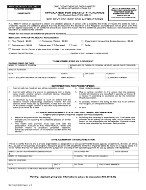 Ohio Disability Placard Application