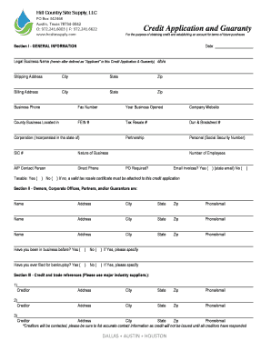 Credit Application and Guaranty