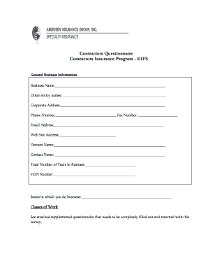 Contractors Insurance Program Questionnaire
