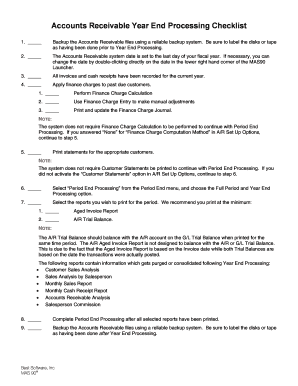 Accounts Receivable Year End Processing Checklist