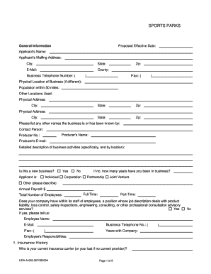 Sports Park Insurance Application Form