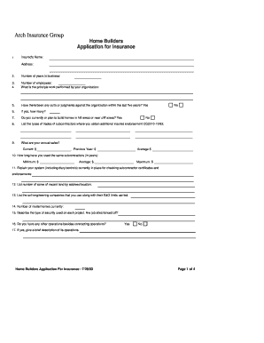 Home Builders Application for Insurance