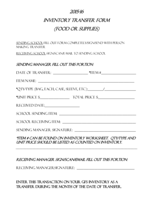 2015-16 Inventory TRANSFER form food or supplies - bullitt k12 ky