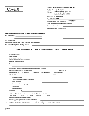 Fire Suppression Contractors General Liability Application