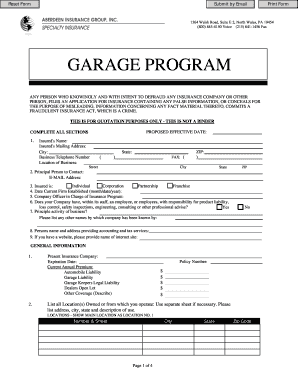 Garage Insurance Application Form