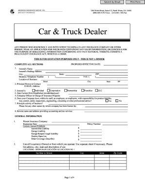 Car & Truck Dealer Insurance Application