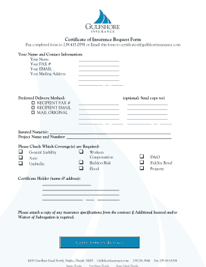 Certificate of Insurance Request Form