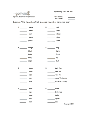 Alphabetizing Worksheet