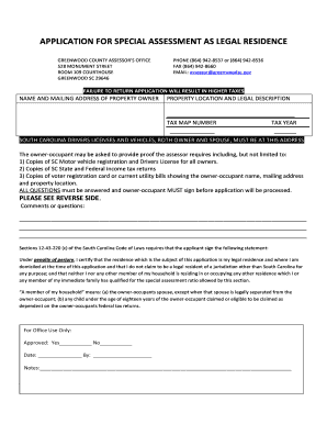 South Carolina Special Assessment Residence Application
