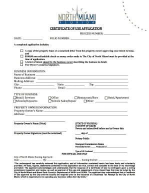 Certificate of Use Application