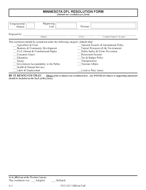 Minnesota DFL Resolution Form