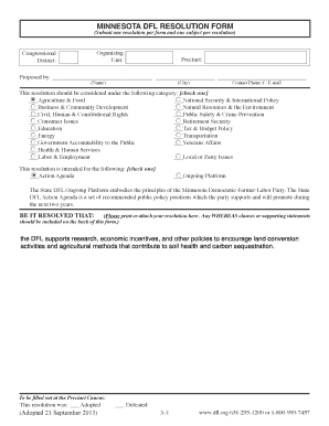 Minnesota DFL Resolution Form
