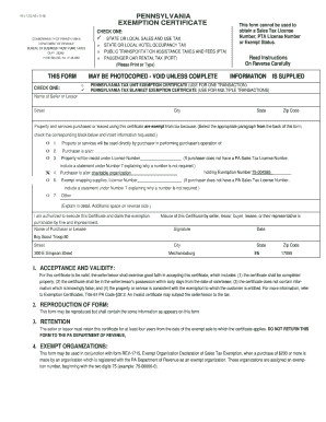 Pennsylvania Tax Exemption Certificate