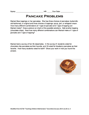 Pancake Combinations Math Worksheet
