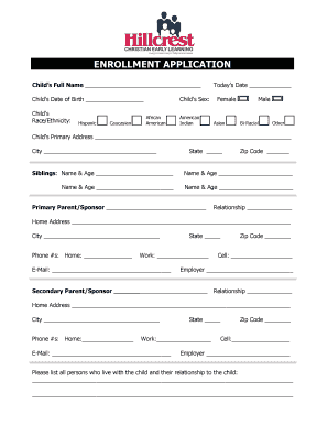 Child Enrollment Application Form