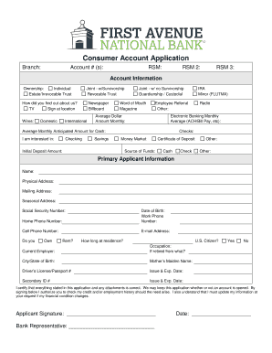 Consumer Account Application Form