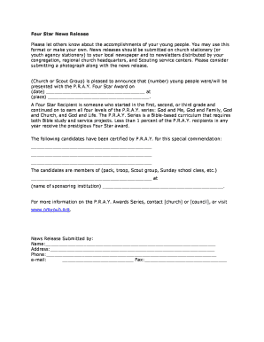P.R.A.Y. Four Star Award News Release