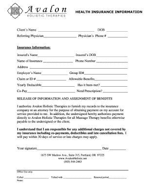 Health and Motor Vehicle Accident Insurance Forms