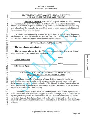 Virginia Psychiatric Advance Directive