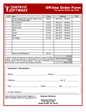 Offline Order Form for Surprise Software