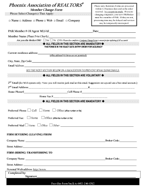 Phoenix Association of REALTORS Member Change Form