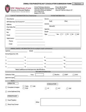 Veterinary Urinalysis and Parasitology Submission Form