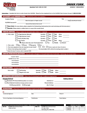 NJ/ARM Check Order Form