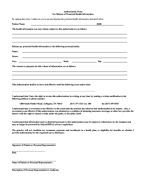 Authorization Form for Release of Protected Health Information