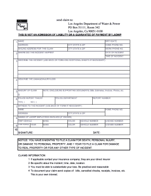 Los Angeles DWP Claim Form