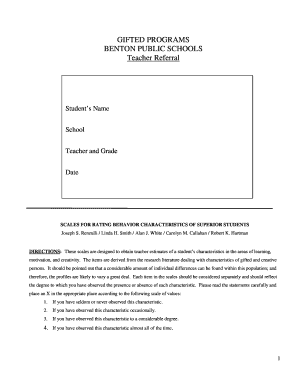 Teacher Referral for Gifted Program